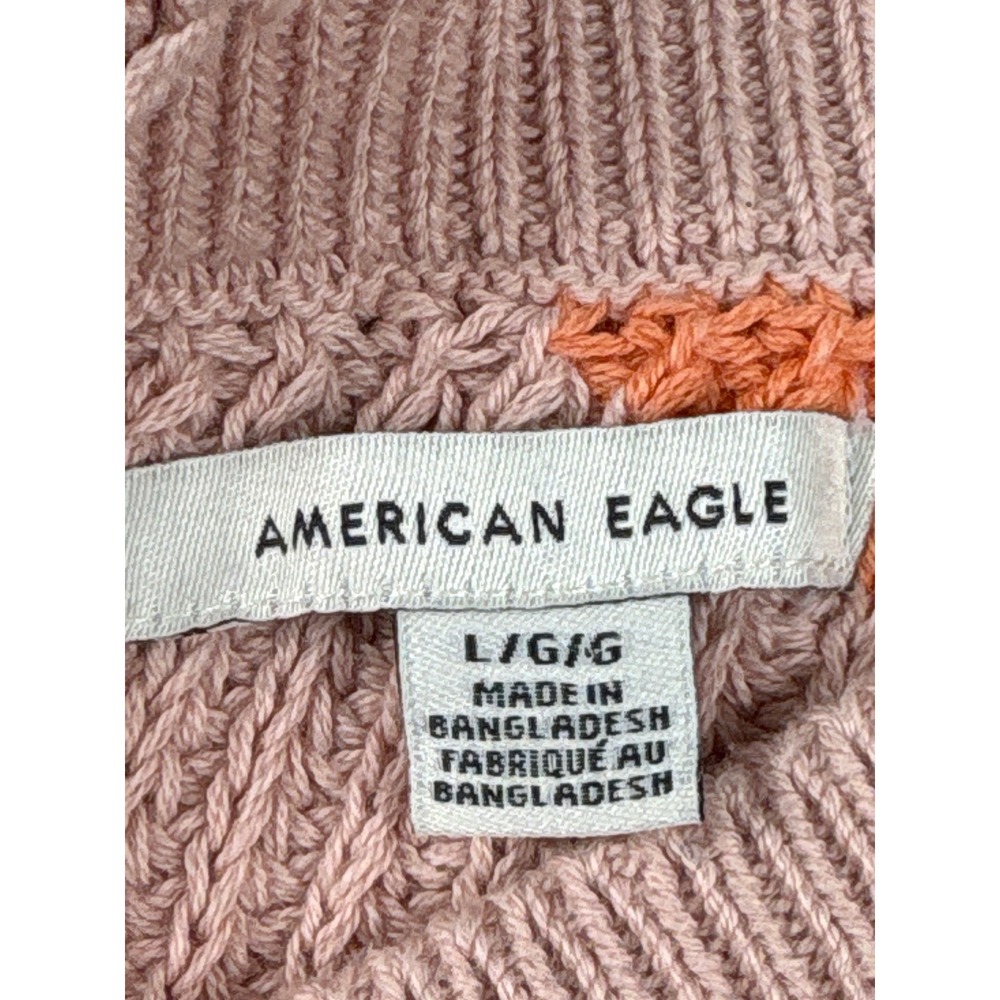 American Eagle Striped Colorblock V-Neck Sweater Womens Large Cotton Shaker Knit - Picture 4 of 6